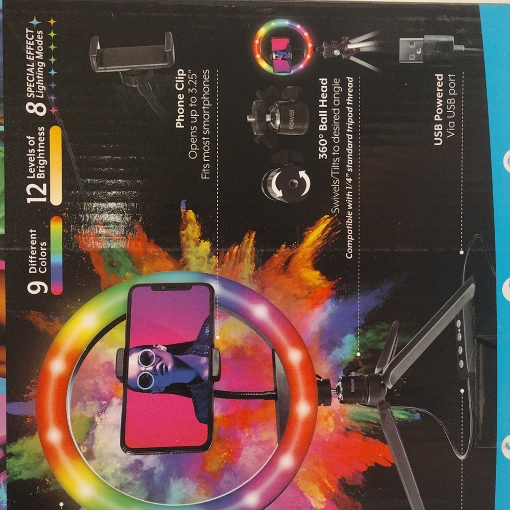 RGB LED Ring Light with Phone Clip 10 Inch Table Ring Light New In Sealed Box